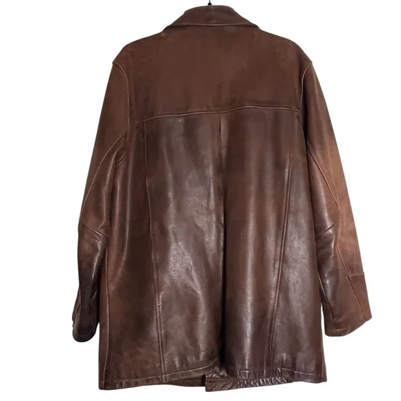 Vintage 90’s Eddie Bauer Men's Brown Oversized Leather Distressed Jacket — M - Picture 8 of 14